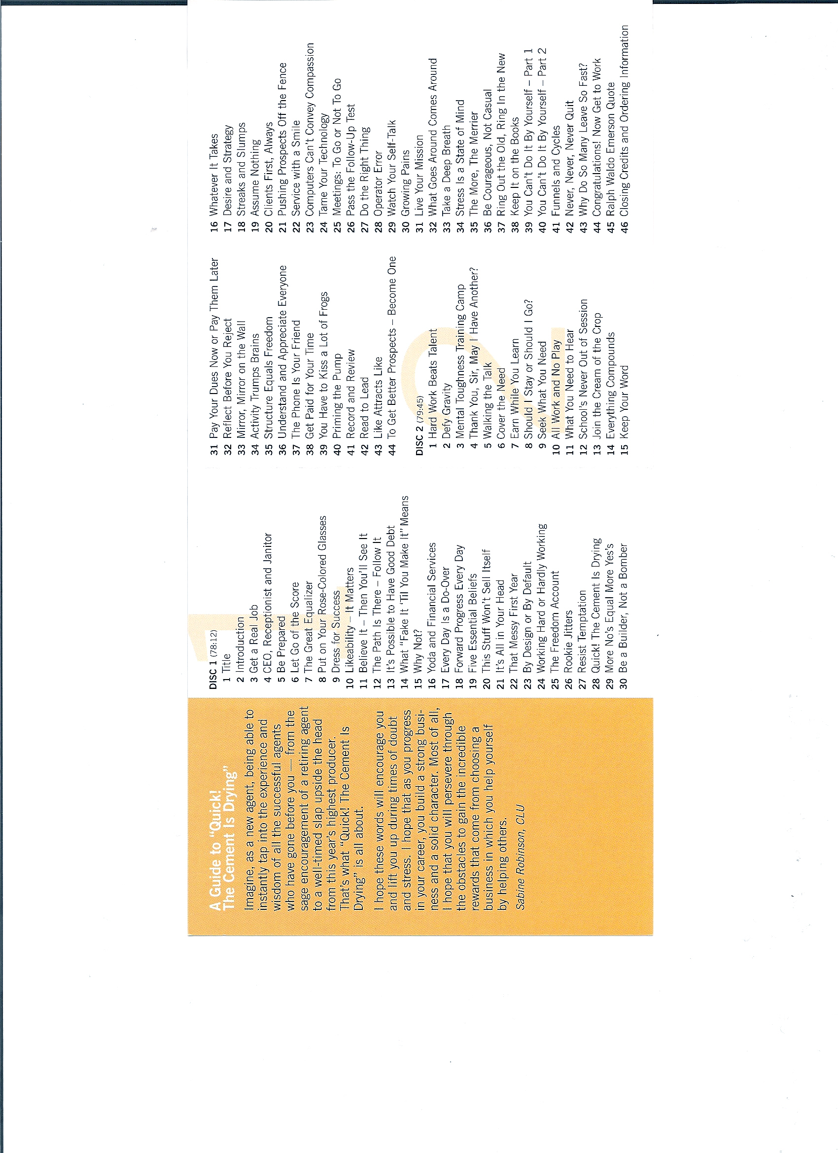 CD Play List - Copyright 2004 Sabine Robinson, CLU
